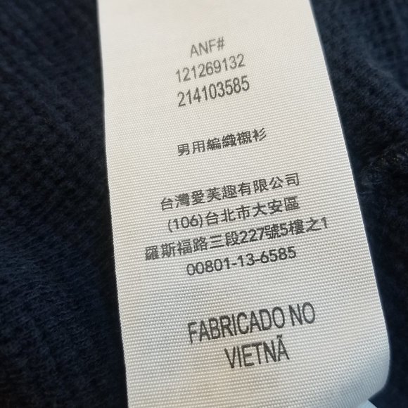 Abercrombie & Fitch Navy Blue Waffle Weave Henley Long Sleeve Shirt XL - Picture 5 of 8